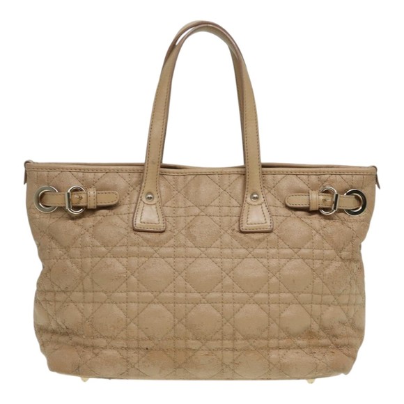 Christian Dior Lady Dior Canage Hand Bag Coated Canvas Cream Vanilla Auth yb647 - Picture 3 of 16